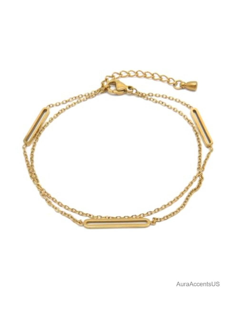 18K Gold Plated Double Layer Geometric Link Bracelet for Women Adjustable Dainty